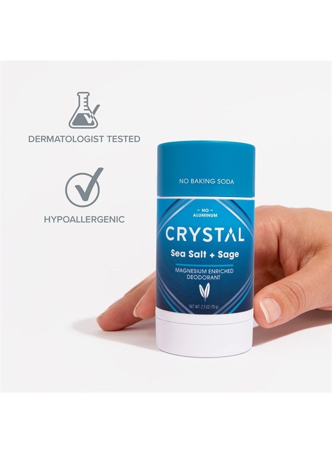 CRYSTAL Deodorant CRYSTAL Magnesium Solid Stick Natural Deodorant, Non-Irritating Aluminum Free Deodorant for Men or Women, Safely and Effectively Fights Odor, Baking Soda Free, Sea Salt + Sage, 2.5 oz (Pack of 2)