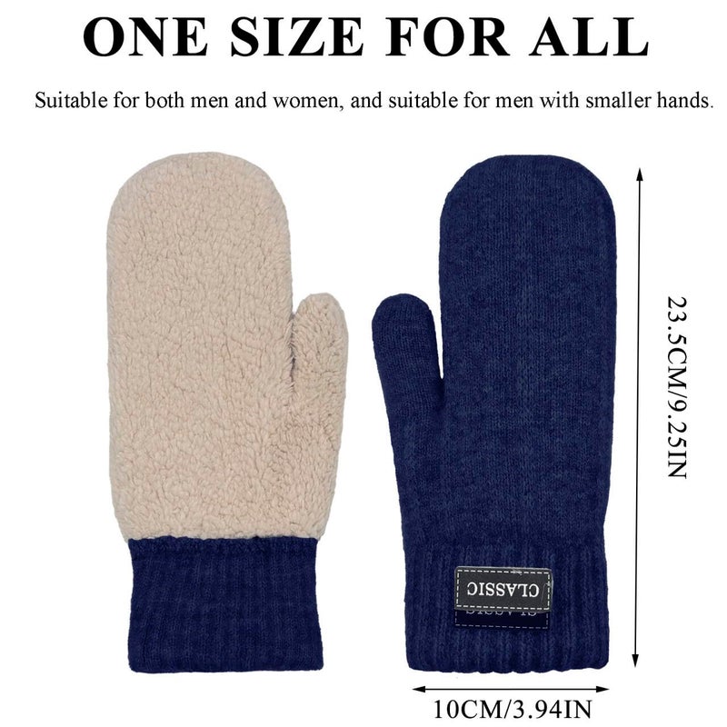 Beurlike Winter Mittens Gloves for Women Warm Fleece Lining Knit Thick Gloves for Cold Weather(Navy) - Image 2