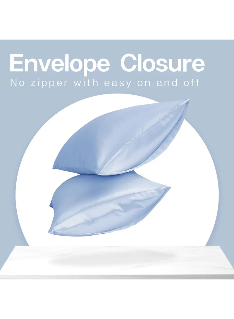 MahMir MahMir® Silk Satin Pillowcase for Hair and Skin Queen - Light Blue Silk Pillowcase 2 Pack 76L x 51W CM (30x20 Inches) - Satin Pillow Cases Set of 2 with Envelope Closure (2pcs Light Blue)