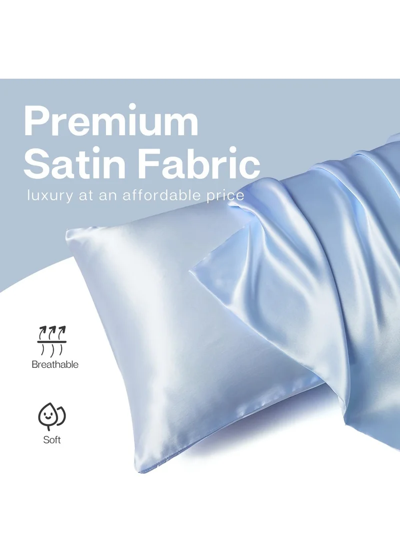 Mahmir Light Blue MahMir® Silk Satin Pillowcase for Hair and Skin Queen - Light Blue Silk Pillowcase 2 Pack 76L x 51W CM (30x20 Inches) - Satin Pillow Cases Set of 2 with Envelope Closure (2pcs Light Blue)  | Best Price UAE