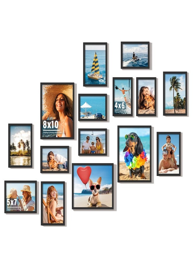 DUENPY 15 Pack Picture Frames Collage Wall Decor, Black Frame Set with 3pcs 8x10, 6pcs 5x7, 6pcs 4x6 for Gallery Display, Wall Mounting & Tabletop, Bulk Photo Frames for Living Room Decor - Image 1
