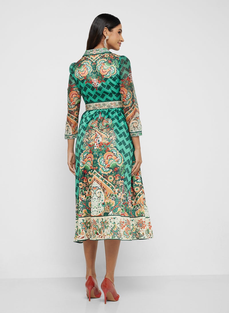 ELLA Printed Belted Midi Dress - Image 2