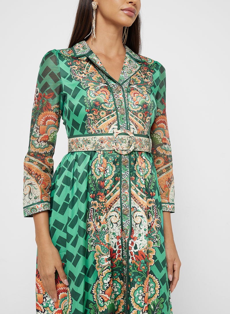 ELLA Printed Belted Midi Dress - Image 3