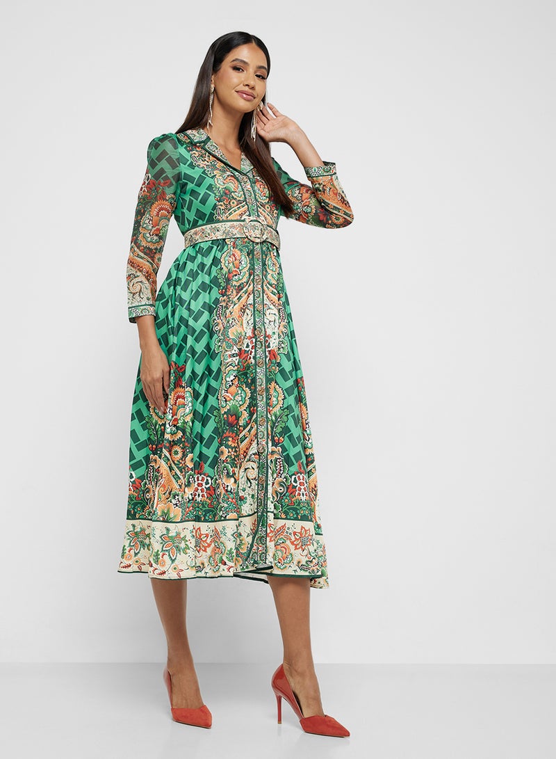 ELLA Printed Belted Midi Dress - Image 4