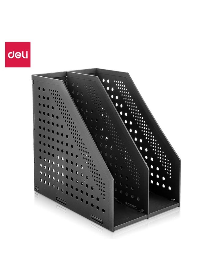 Deli Foldable magazine file holder desk organizer document folder for office organization and storage two main sections dark gray - Image 1
