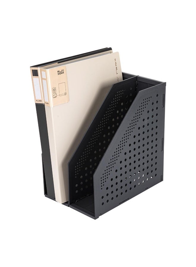 Deli Foldable magazine file holder desk organizer document folder for office organization and storage two main sections dark gray - Image 4