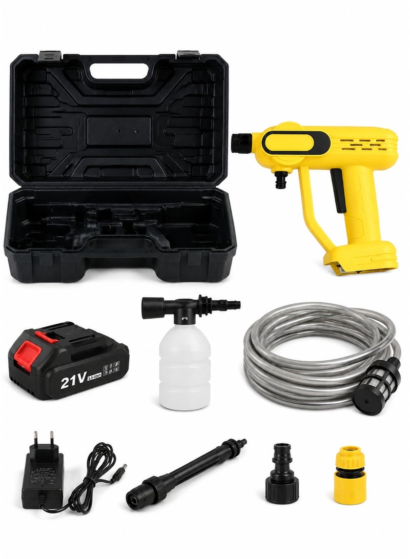21V Cordless Pressure Washer Gun with Battery, Portable High Pressure Car Washer with Foam Bottle, 5M Water Hose, Spray Nozzle and Storage Case for Car Garden Home Cleaning - Image 1
