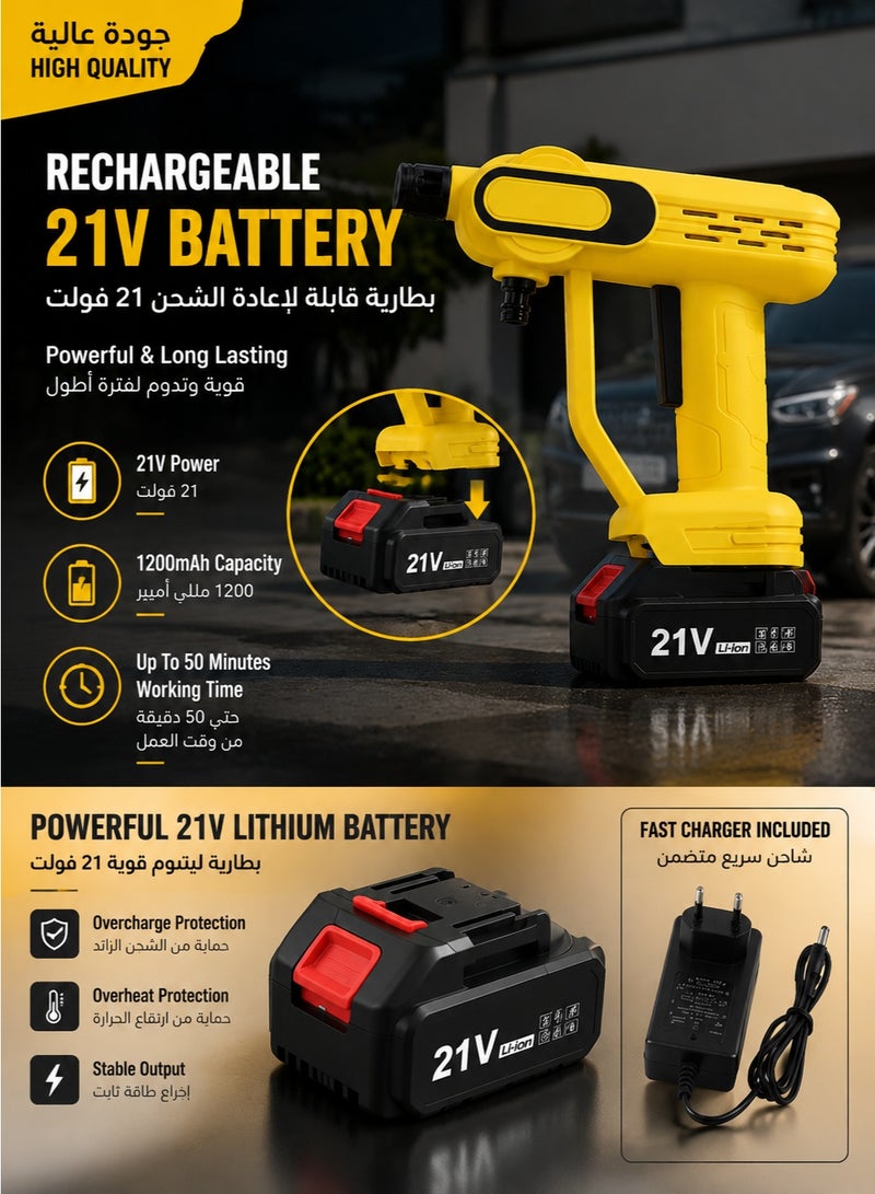 21V Cordless Pressure Washer Gun with Battery, Portable High Pressure Car Washer with Foam Bottle, 5M Water Hose, Spray Nozzle and Storage Case for Car Garden Home Cleaning - Image 3
