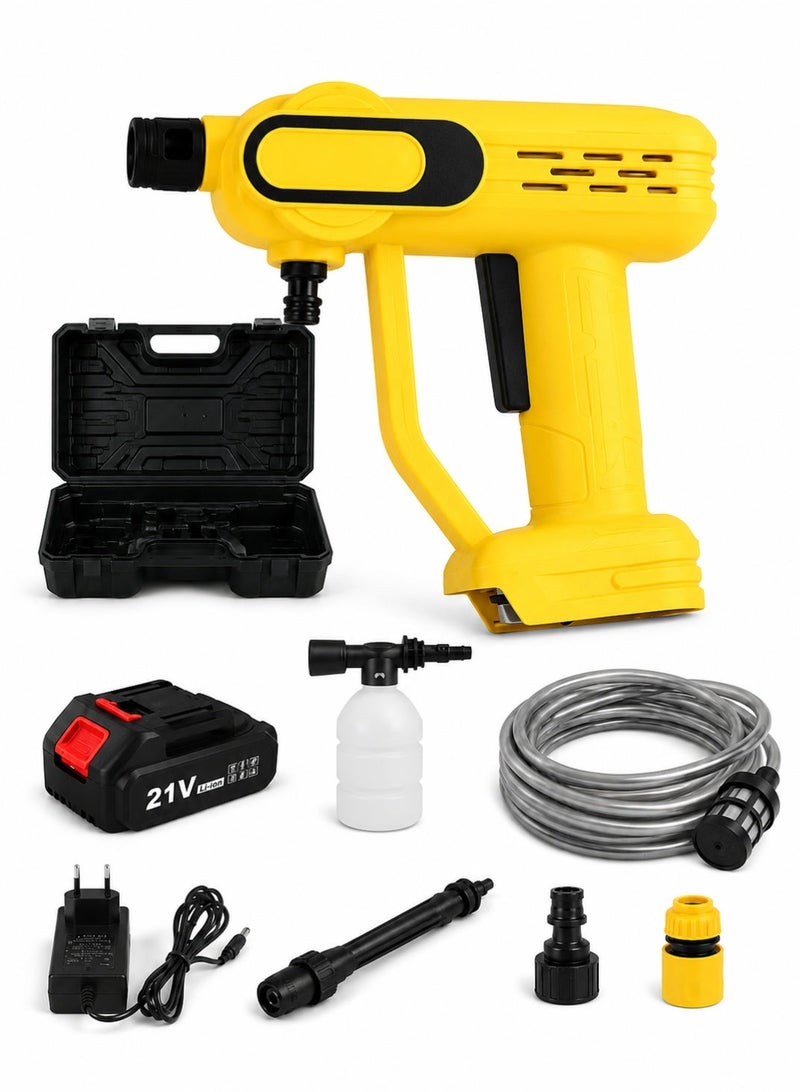 Inabyte 21V Cordless Pressure Washer Gun with Battery, Portable High Pressure Car Washer with Foam Bottle, 5M Water Hose, Spray Nozzle and Storage Case for Car Garden Home Cleaning - Image 1