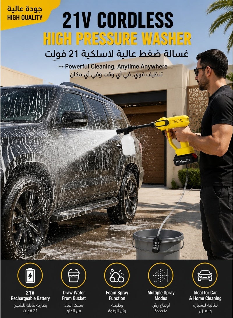 Inabyte 21V Cordless Pressure Washer Gun with Battery, Portable High Pressure Car Washer with Foam Bottle, 5M Water Hose, Spray Nozzle and Storage Case for Car Garden Home Cleaning - Image 2