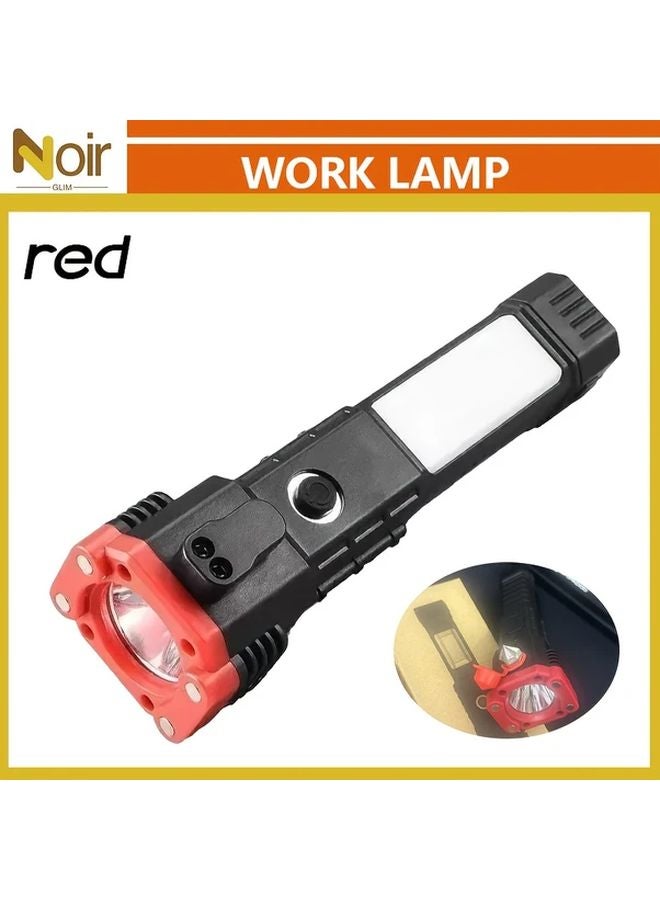 USB Rechargeable LED Red Torch With Hammer Magnet For Emergency Work Lighting - Image 1
