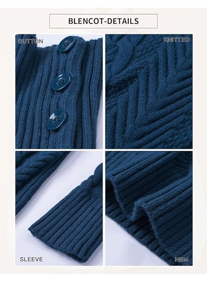 BLENCOT Women Long Pullover Sweater Full Sleeve Asymmetric Collar Slim Mini Sweater Dress Peacock Blue X-Large - Image 4