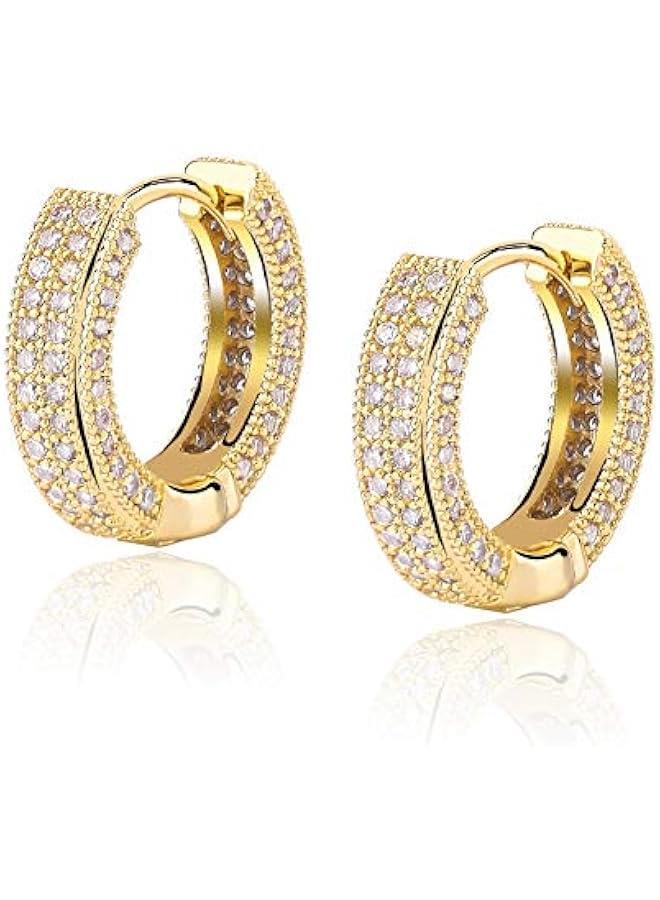 Iced Out Hoop Earrings Cubic Zirconia Huggie Cartilage Cuff Hypoallergenic 14K Gold Plated Luxury Fashion Round Circle Earrings For Men Women - Image 1
