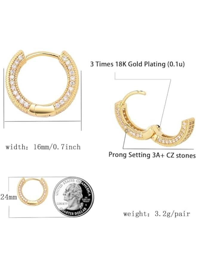 Iced Out Hoop Earrings Cubic Zirconia Huggie Cartilage Cuff Hypoallergenic 14K Gold Plated Luxury Fashion Round Circle Earrings For Men Women - Image 2
