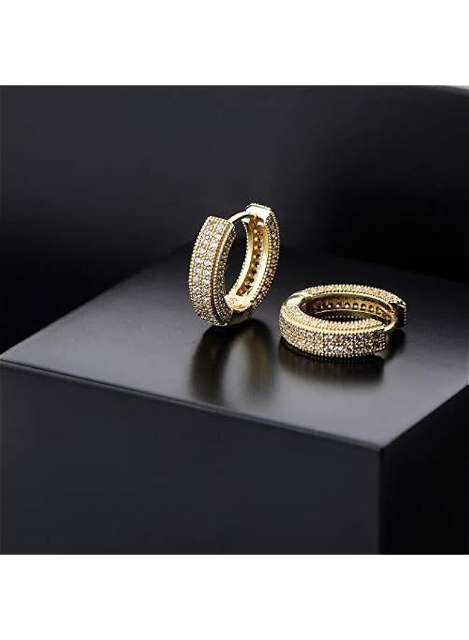 Iced Out Hoop Earrings Cubic Zirconia Huggie Cartilage Cuff Hypoallergenic 14K Gold Plated Luxury Fashion Round Circle Earrings For Men Women - Image 5