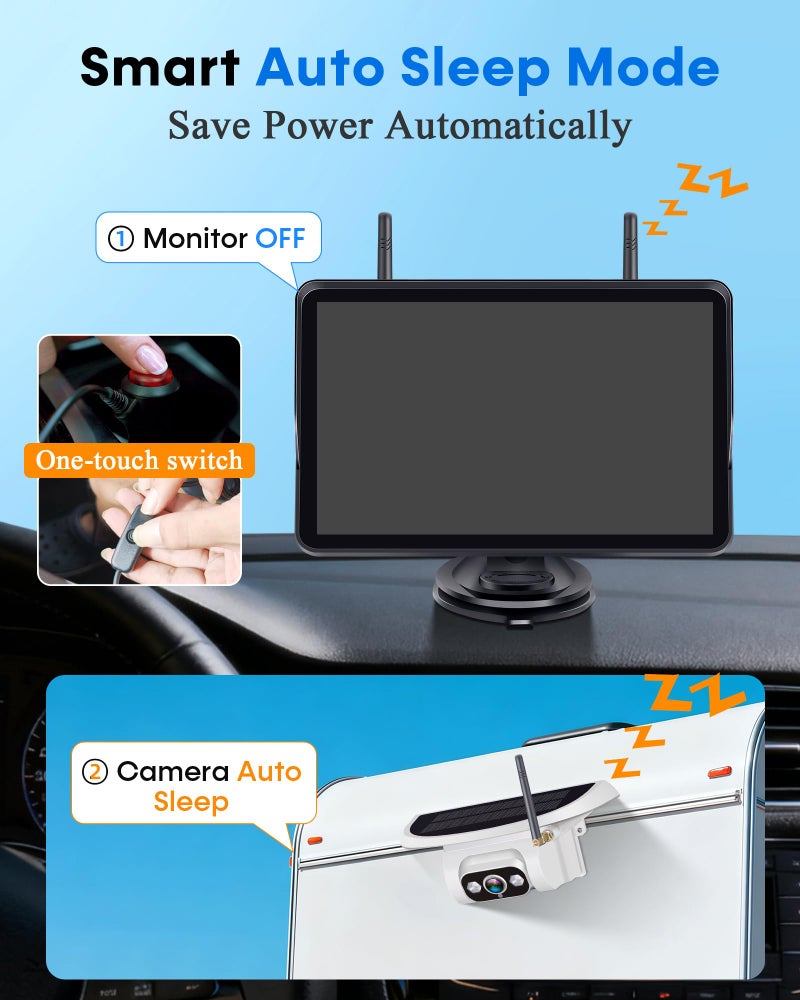 Pemacom Wireless Backup Camera for Towable-RV: Magnetic No Wiring Setup Long Distance Signal for Thor/Forest River Series RVs - 7.3" Recording Monitor HD 1080P Auto Sleep Solar RV Backup Camera - Image 5