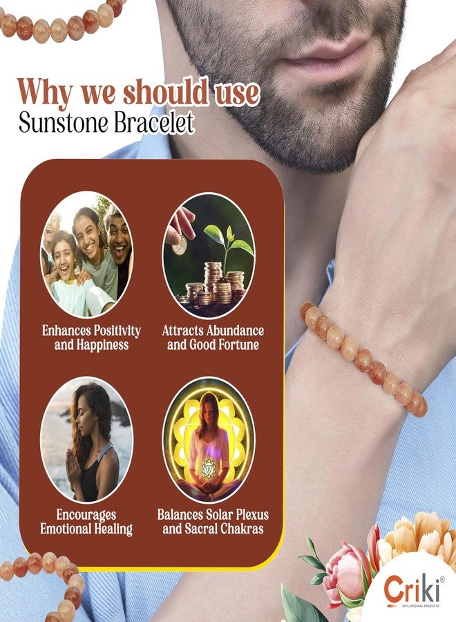 CRIKI Natural Sunstone Bracelet for Women and Men - Sunstone Bracelet Original Certified for Joy, Happiness, Zeal, Positive Energy, Strength, Stamina, and Sacral Chakra Healing - Image 4