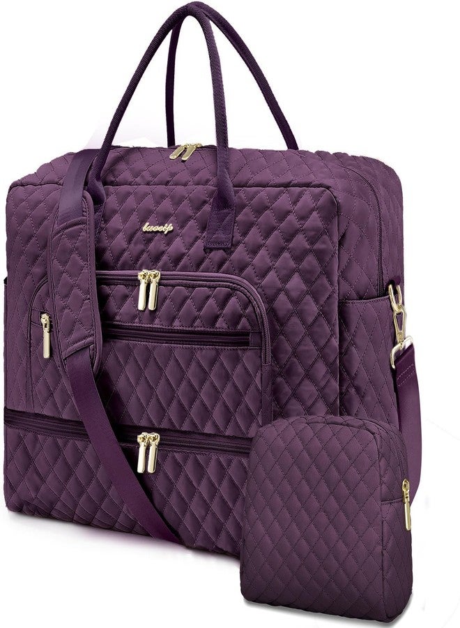 LUOCIP Large Women Travel Duffle Bag - Carry on Overnight Bags Weekend Travel Duffel Tote Bag with Wet Pocket Toiletry Weekender, Dark Purple-38L, Travel Duffle Bag - Image 1