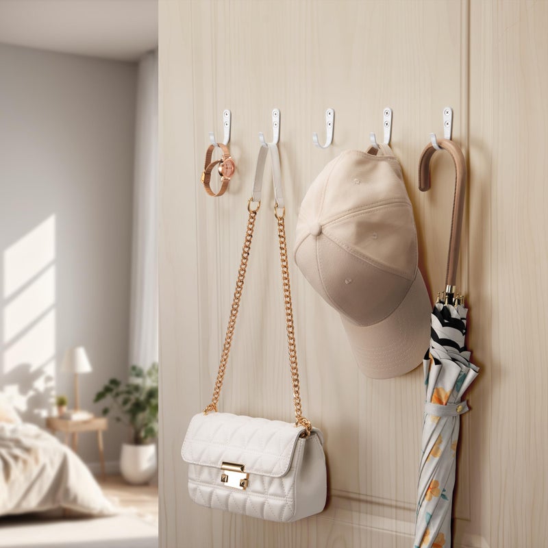 jockcaras 10Pcs Wall Hooks for Bathroom, Kitchen, Closet, and Garage - White Metal Hooks for Hanging Coats, Towels, Hats, Keys, Bags, and Coffee Cups - Holds Up to 40 lbs - Image 4