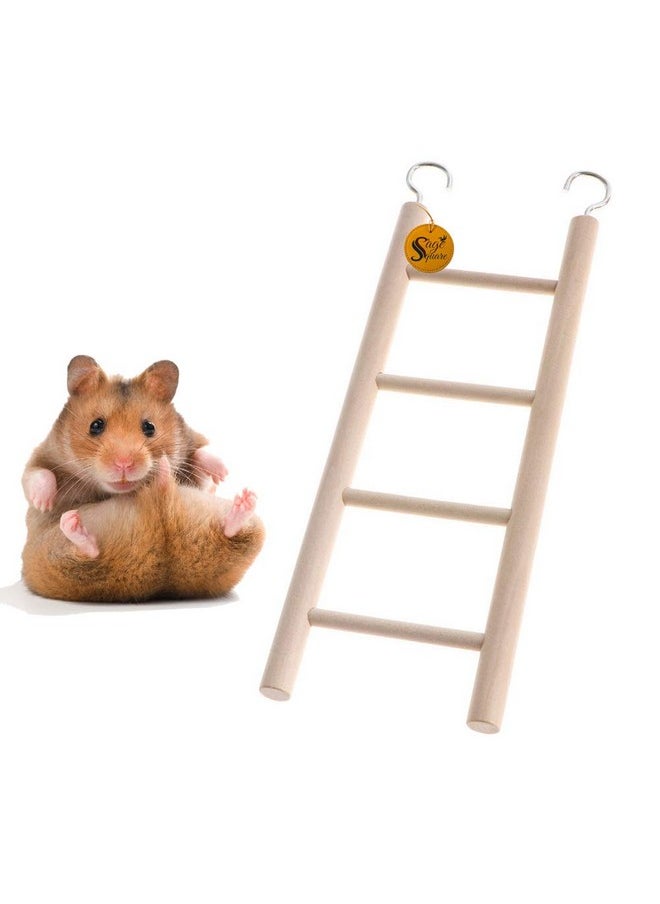 Sage Square Sage Square Playful Natural Wooden Climbing Ladder Toy for Exercise & Fun || with Hooks to Hang on || for Hamsters, Sugar Glider, Dwarf, Rat, Mice, Gerbil || 4 Level / 22cm  - Image 1