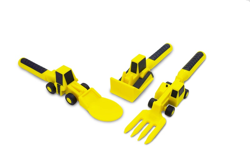 Constructive Eating  Toddler Construction Utensils Made in USA  Silverware for Toddlers  Utensils for Kids  Constructive Eating Utensil Set