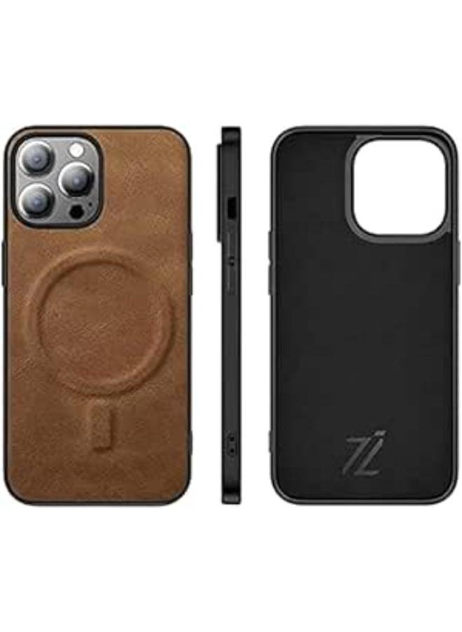 Izone - iPhone Magnetic Luxury Leather Case Designed for MagSafe Chargers for iPhone BY IZONE (iPhone 13 Pro Max, Brown) - Image 1
