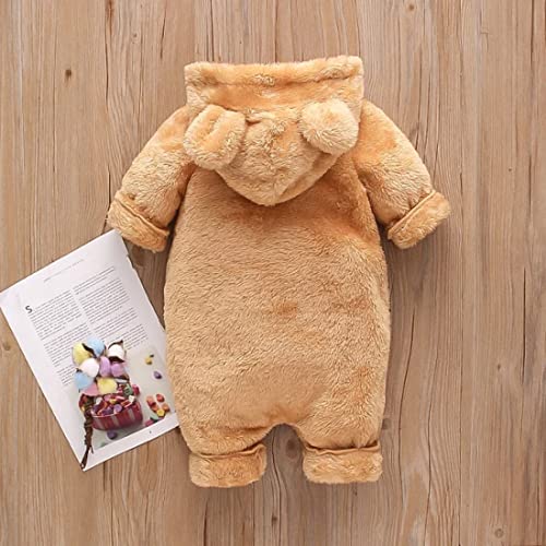 First Kick Unisex Baby Flannel Jumpsuit Classical Style Panda Snowsuit Hooded Romper dangri Outwear (Camel, 9-12 Months) - Image 2