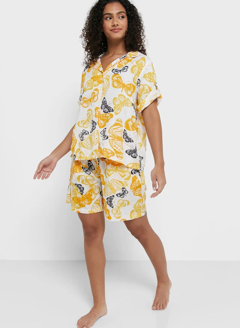 Ginger Printed Buttoned Down Short Set