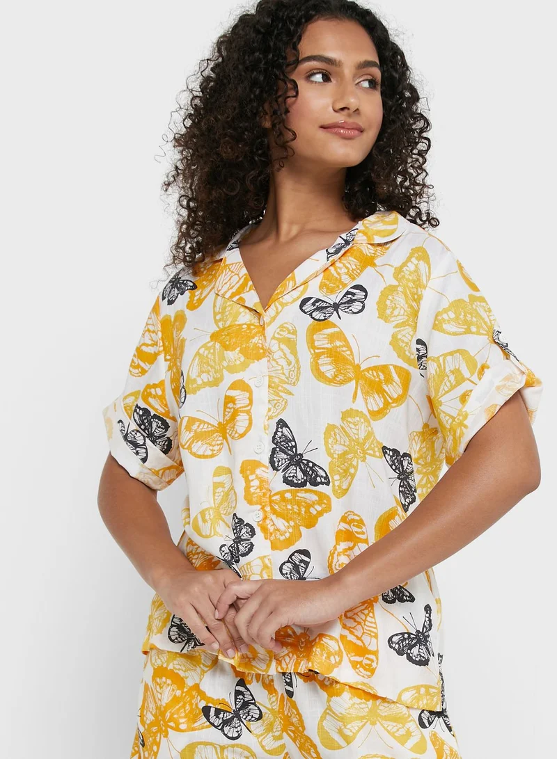 Ginger Printed Buttoned Down Short Set