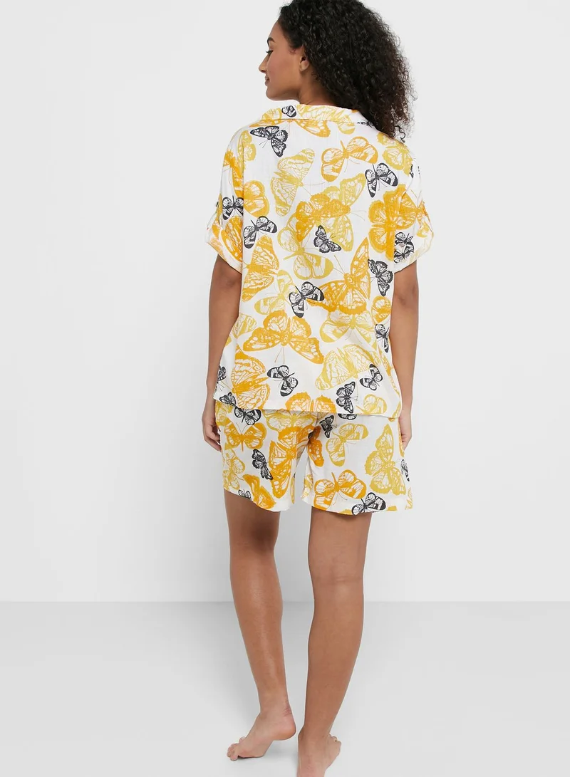 Ginger Printed Buttoned Down Short Set