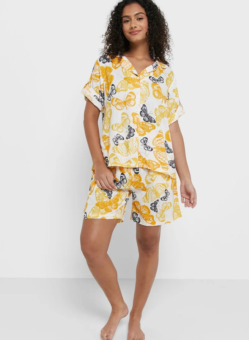 Ginger Printed Buttoned Down Short Set