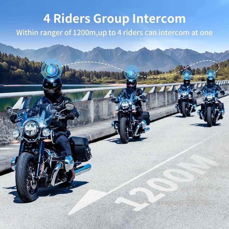 Fodsports FX4 Pro Motorcycle Bluetooth Intercom - 1200m Helmet Communication System for 4 Riders - Image 2