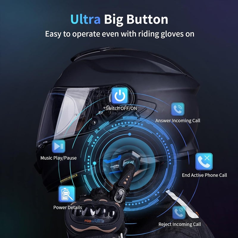 Fodsports FX4 Pro Motorcycle Bluetooth Intercom - 1200m Helmet Communication System for 4 Riders - Image 5