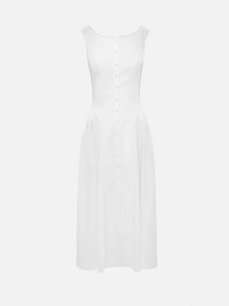 Lichi Midi dress with oval neckline and voluminous skirt