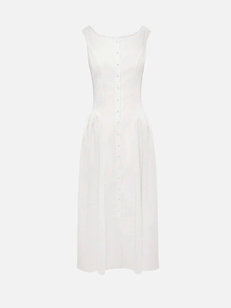 Lichi Midi dress with oval neckline and voluminous skirt