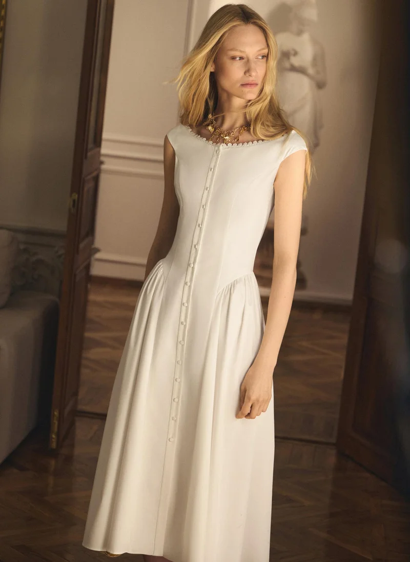 Lichi  Midi dress with oval neckline and voluminous skirt for Women | Best Price UAE