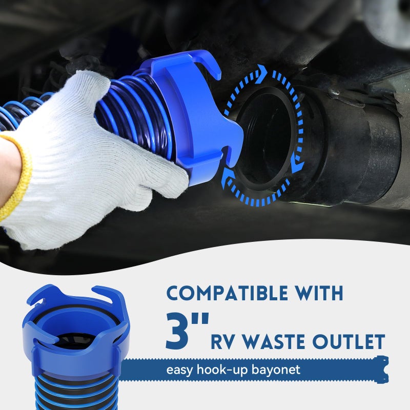 DUMPMAN 20 FT RV Sewer Hose Kit, Sewer Hose for RV Camper - Includes 2 Attachable 10 ft Sewer Hose with Swivel Fitting, 90 Degree Clear View Sewer Adapter, and 4 Storage Caps - Image 3
