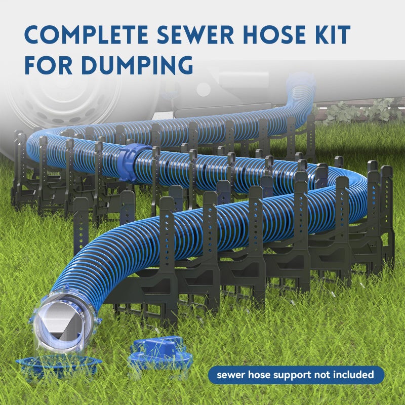 DUMPMAN 20 FT RV Sewer Hose Kit, Sewer Hose for RV Camper - Includes 2 Attachable 10 ft Sewer Hose with Swivel Fitting, 90 Degree Clear View Sewer Adapter, and 4 Storage Caps - Image 2