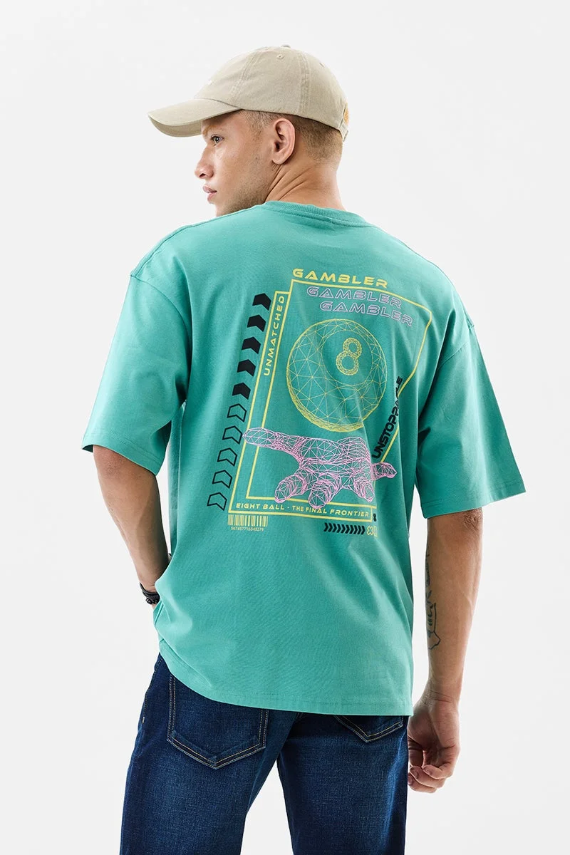 سنيتش Teal Graphic Half Sleeve Oversized T-Shirt