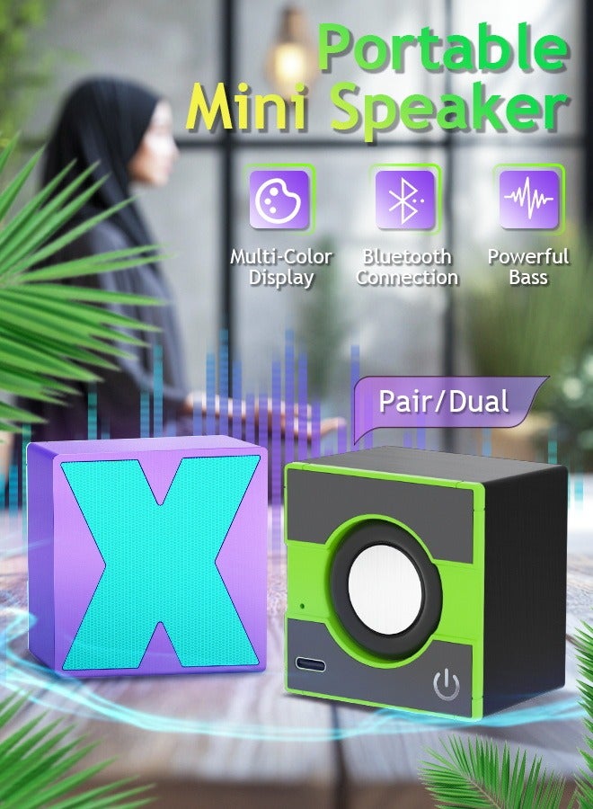 Litus Speaker bluetooth portable, 2 Pcs mini Bluetooth 5.3 quran speaker with fashion look for Home, Outdoors, Travel,  (Green + Purple) - Image 1