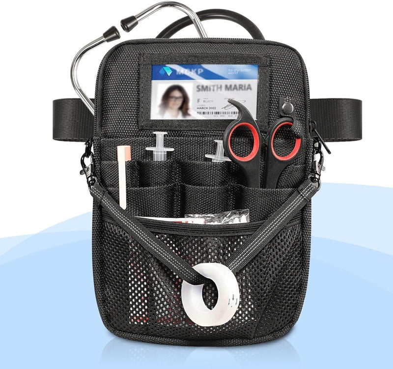 SITHON Nurse Fanny Pack with Tape Holder, Multi Compartment Medical Gear Pocket Belt Bag Nursing Organizer Pouch | Utility Waist Pack for Stethoscopes, Bandage Scissors Other Medical Supplies, Black - Image 2