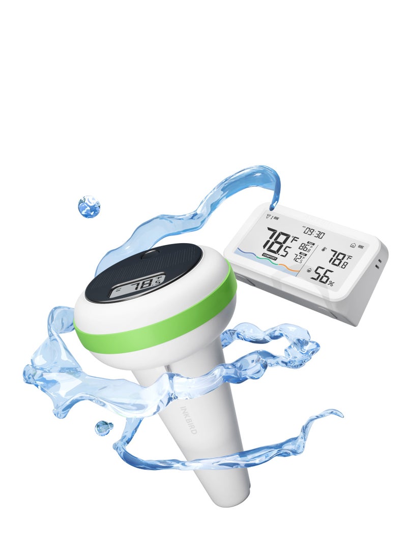 INKBIRD INKBIRD Solar Wireless Pool Thermometer Set IP68 Waterproof Pool Thermometer IBS-P03R with Indoor Monitor 300m/980ft Ultra Long Transmission for Swimming Pools Hot Tubs Spas and Ponds - Image 1