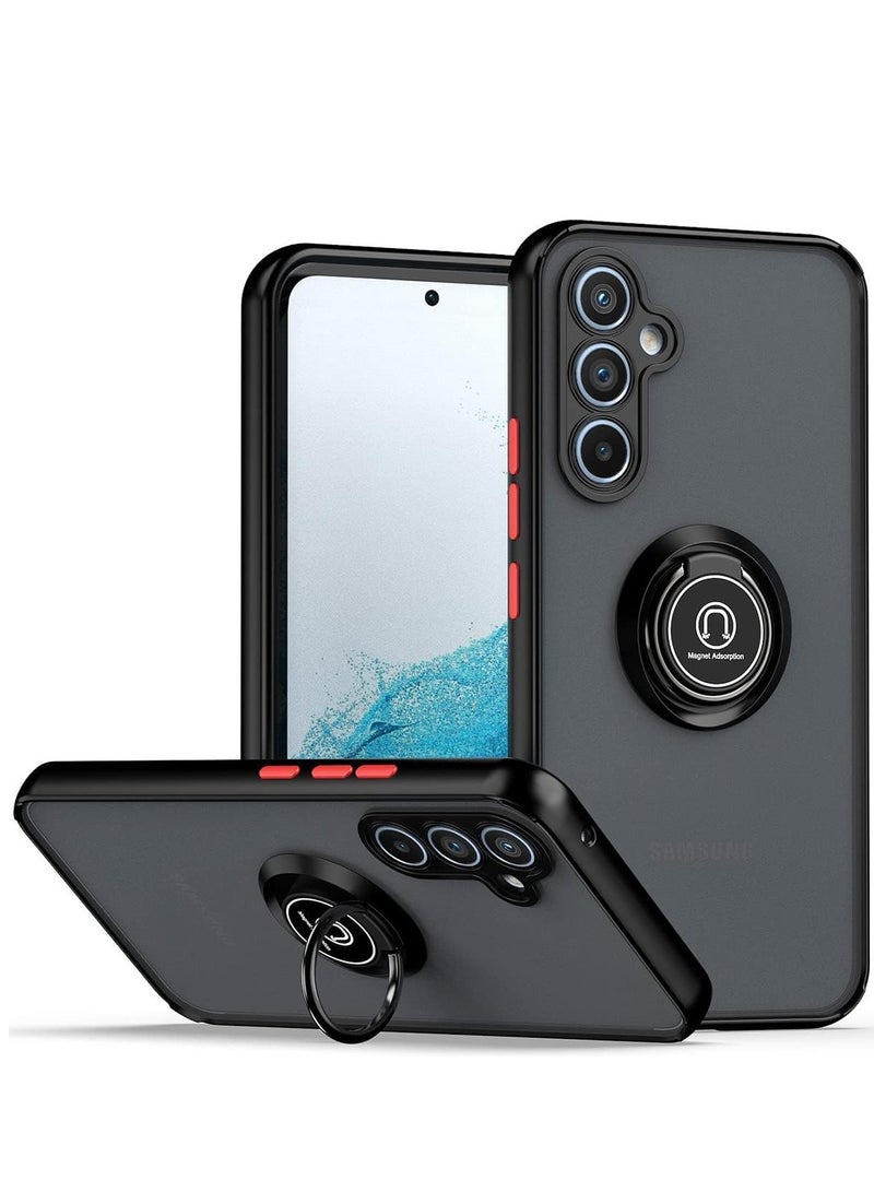 ELTRAZONE Shockproof Galaxy A34 5G Case with Metal Ring Kickstand – Magnetic Car Mount Holder & Matte Hard Back Cover (Black/Grey) - Image 1