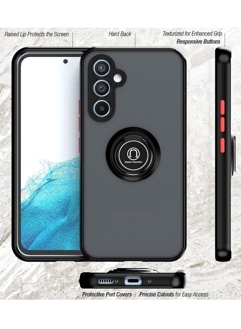 ELTRAZONE Shockproof Galaxy A34 5G Case with Metal Ring Kickstand – Magnetic Car Mount Holder & Matte Hard Back Cover (Black/Grey) - Image 2