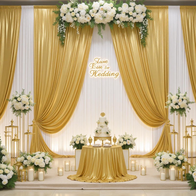 Htper 20ftx10ft Gold Sequin Backdrop Curtain for Parties, 4 Panels 5x10FT Shimmer Wrinkle Free Glitter Photo Backdrop Drapes Back Drop Cloth for Wedding Birthday Christmas Photography Background - Image 5