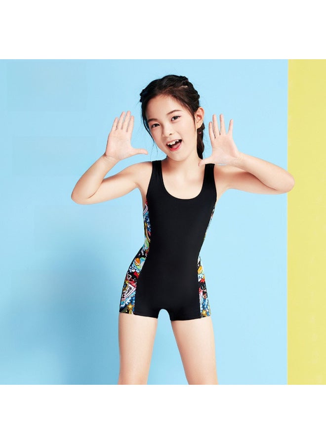 Loquat Yingfa Children's Swimsuit Summer Girls Middle And Big Children Professional Training One-piece Flat Swimsuit Primary School Students Swimming Set Equipment-Color:Y0546 Deep Blue Spelling Powder- - Image 2
