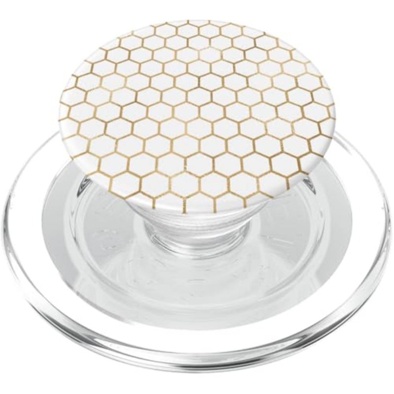 Honeybee Phone - White and Gold Honeycomb Cool Bees PopSockets PopGrip for MagSafe - Image 1