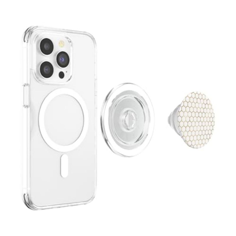 Honeybee Phone - White and Gold Honeycomb Cool Bees PopSockets PopGrip for MagSafe - Image 3