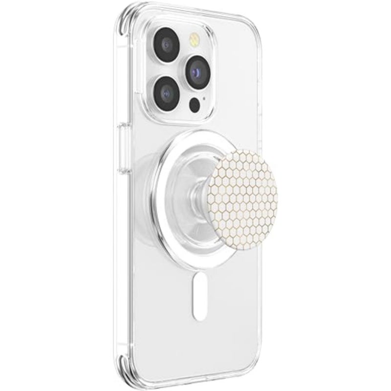 Honeybee Phone - White and Gold Honeycomb Cool Bees PopSockets PopGrip for MagSafe - Image 4