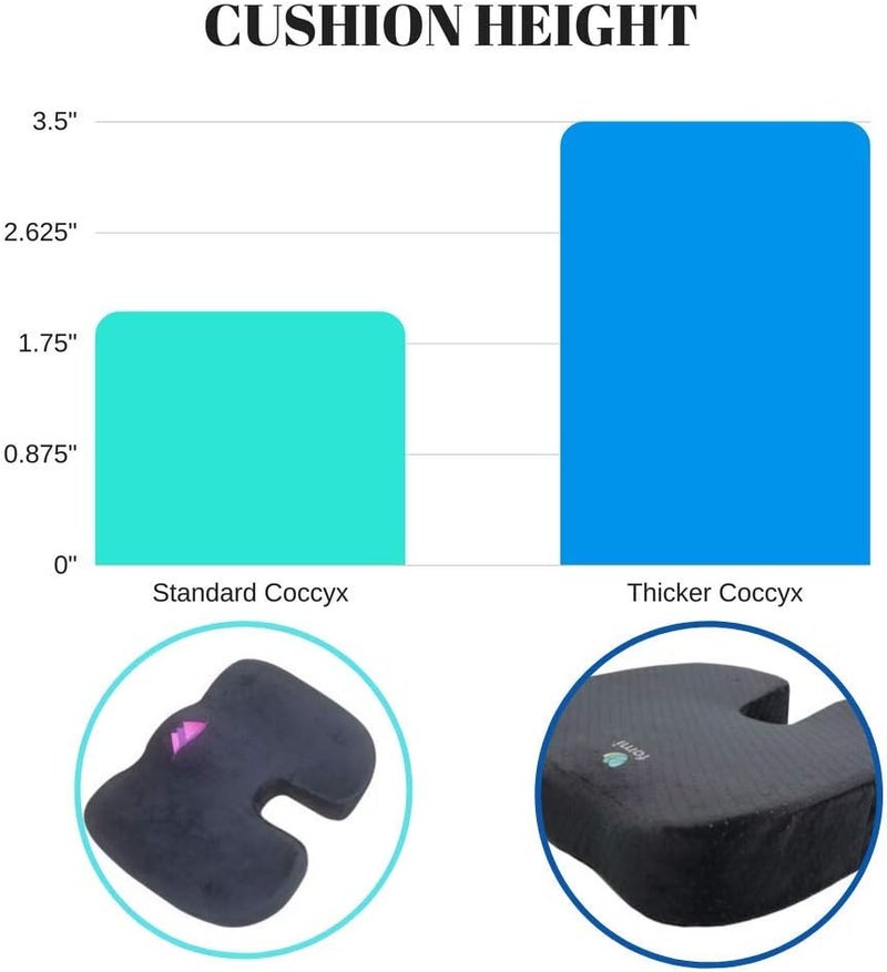 FOMI Extra Thick Firm Coccyx Orthopedic Memory Foam Seat Cushion | Black Large Cushion for Car or Truck Seat, Office Chair, Wheelchair | Back Pain Relief (Black) - Image 5